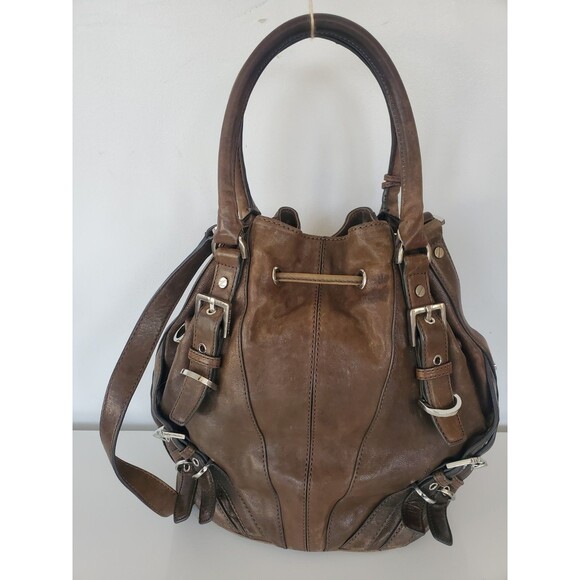 MICHAEL KORS Milo Distressed Leather Large Bucket Handbag Purse Tote - Picture 2 of 16